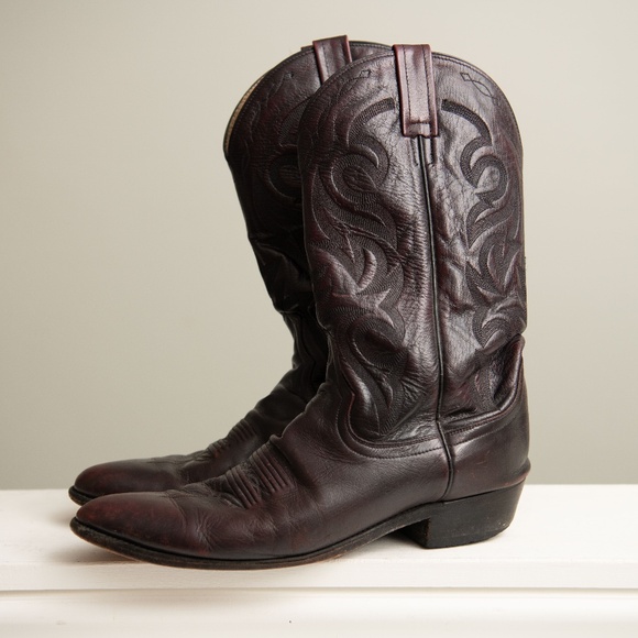 DAN POST Men's Cowboy Boots Size 11 Western Brown Leather w/ Embroidery Detail - Picture 1 of 6